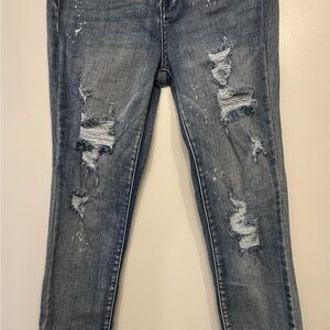 Judy Blue High Rise Button Fly Distressed Skinny Jeans Raw Hem Size 25
